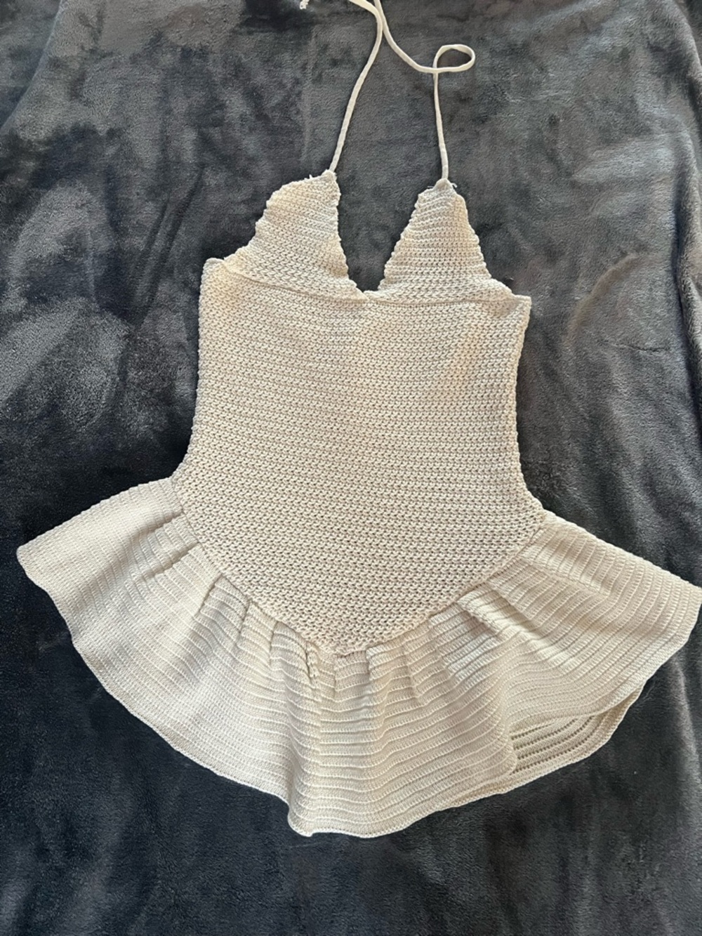 Women’s Cream Knit Halter Top with Ruffled Hem